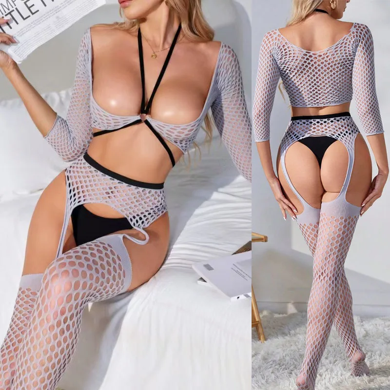 Open Crotch Fishnet Bodystockings Women Sexy Lingerie Porn Buttbare Bodysuit Naughty Underwear Erotic Garter Stockings Fancy Set