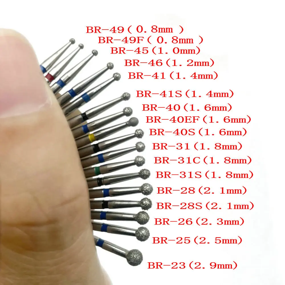 50Pcs/5Boxes Dental Diamond Ball Round Burs Dental High Speed Handpiece Burs Dental Diamond Burs 1.6mm Shank BR Series