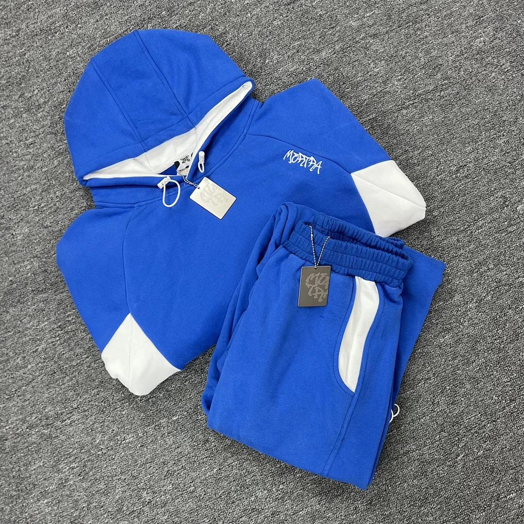 26ss Mertra Blue/White Color Blocking Logo Embroidery Women Men Sweatshirt Hoodies Oversized Men Hoodie Sets Pullover