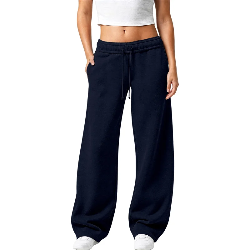 NEUE einfarbige Damen-Sweatpants, lässig und bequem, Damen-Hose mit Kordelzug, gerade geschnitten, lockere, lässige Hose mit Kordelzug, weites Bein – Detail 17