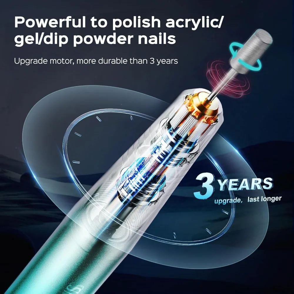 Electric Nail Drill File for Acrylic Gel Dip Powder Nails Portable Manicure Pedicure Kit with Bits & Sanding Bands Blue - view 5