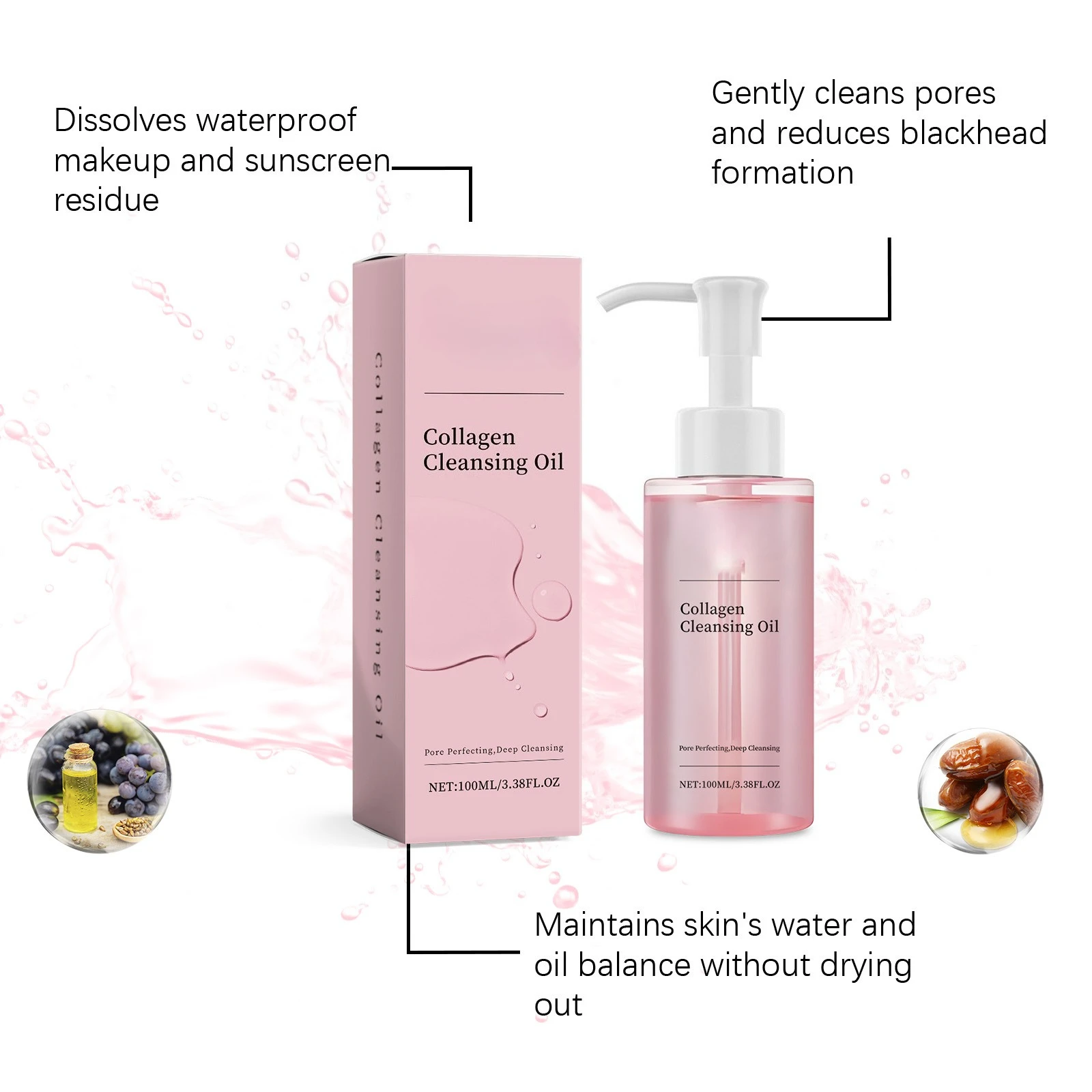 زيت إزالة المكياج بالكولاجين، تنظيف الوجه، لطيف يومي، تنظيف عميق للمسام، منعش ومهدئ، مزيل مكياج بزيت بذور الجوجوبا #6