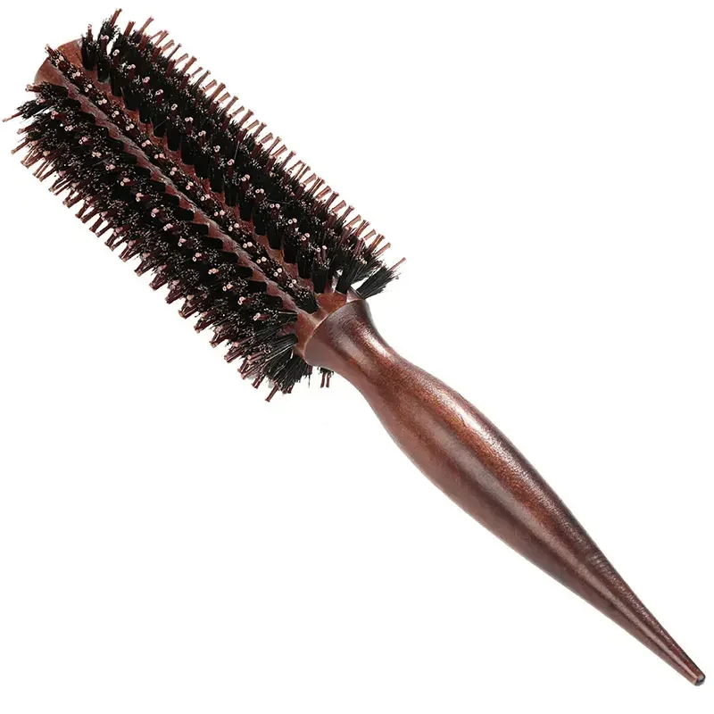 

Hair Comb Natural Boar Bristle Rolling Brush Round Barrel Blowing Curling DIY Hairdressing Styling Tool