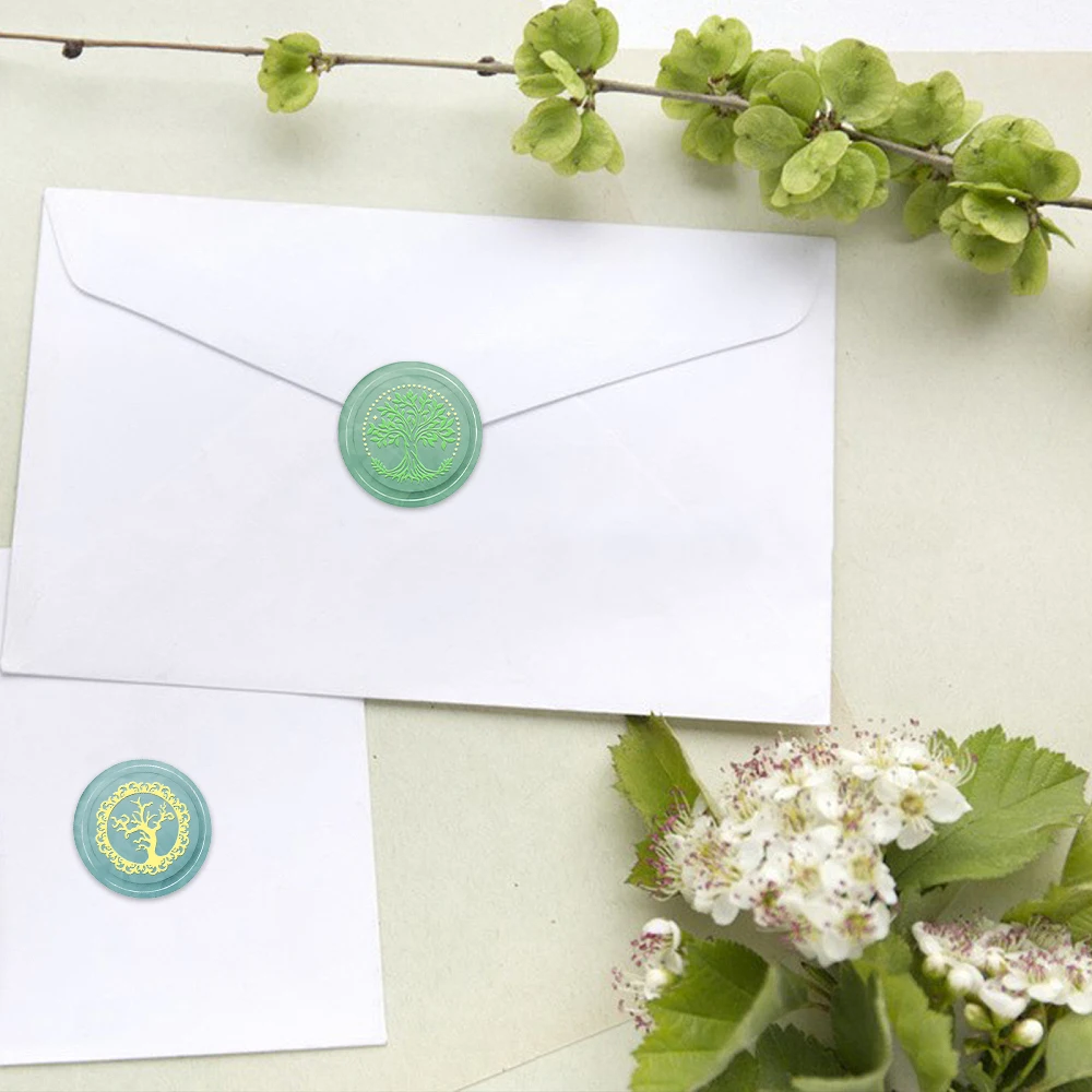 ختم شمع شجرة الحياة، طوابع ختم شمع نباتية رؤوس ختم نحاسية قابلة للتبديل لتزيين الهدايا وبطاقات المعايدة #4