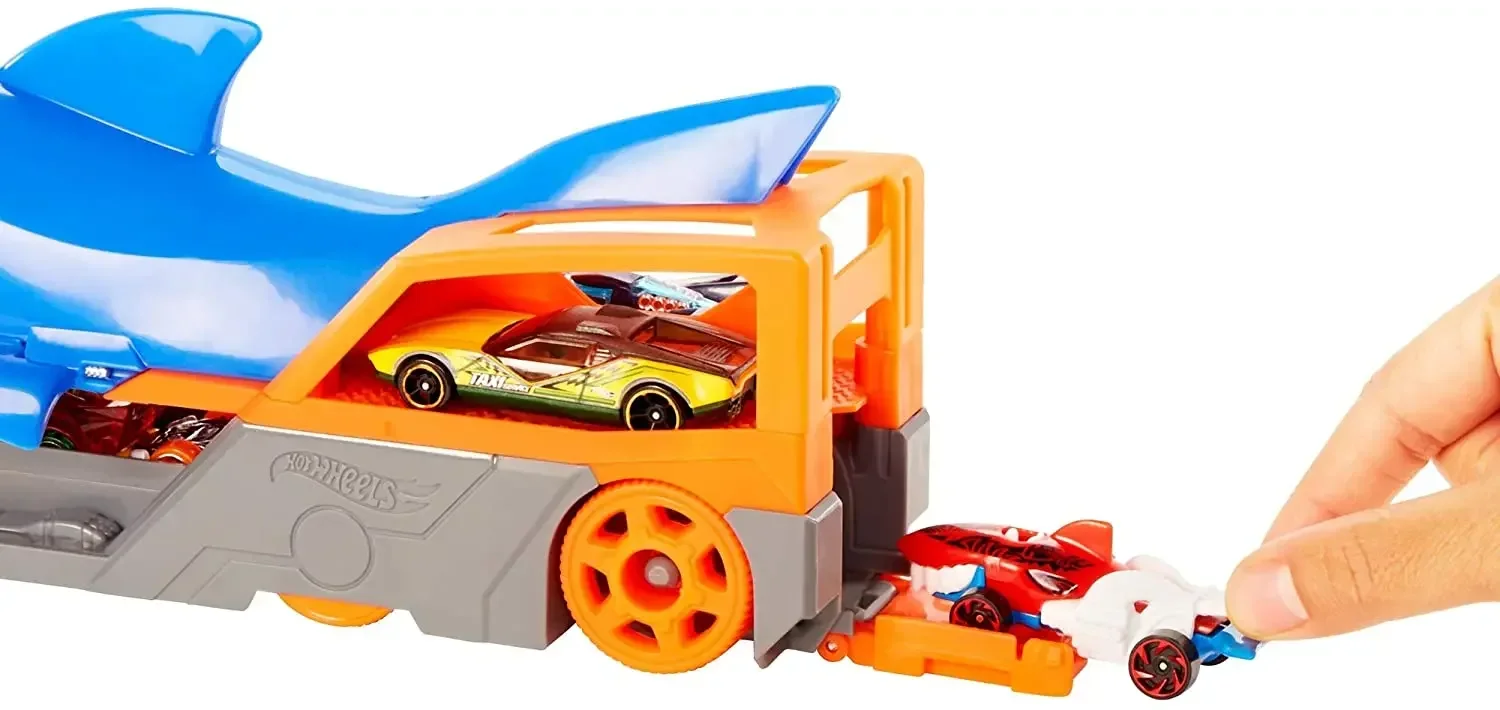 Original Hot Wheels Car Shark Chomp Transporter Playset Storage 1/64 Car City Builder Kids Boys Toys for Children Birthday Gift