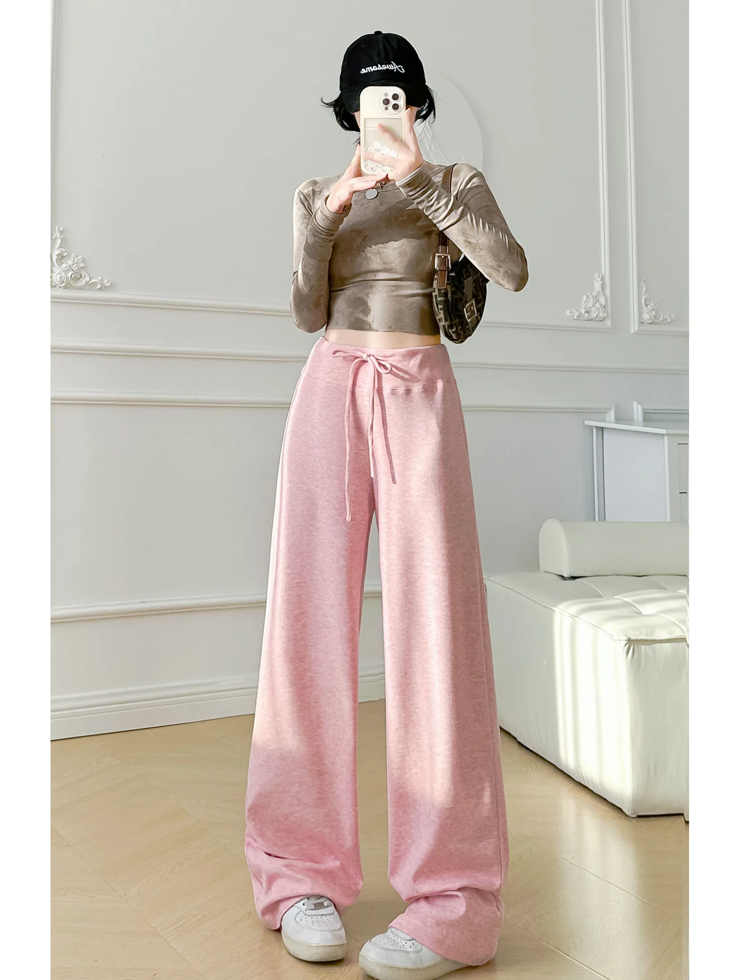 Pantaloni a gamba larga Dstring a vita alta Pantaloni fitn da yoga larghi casual da donna Pantaloni a gamba dritta lunghi fino al pavimento