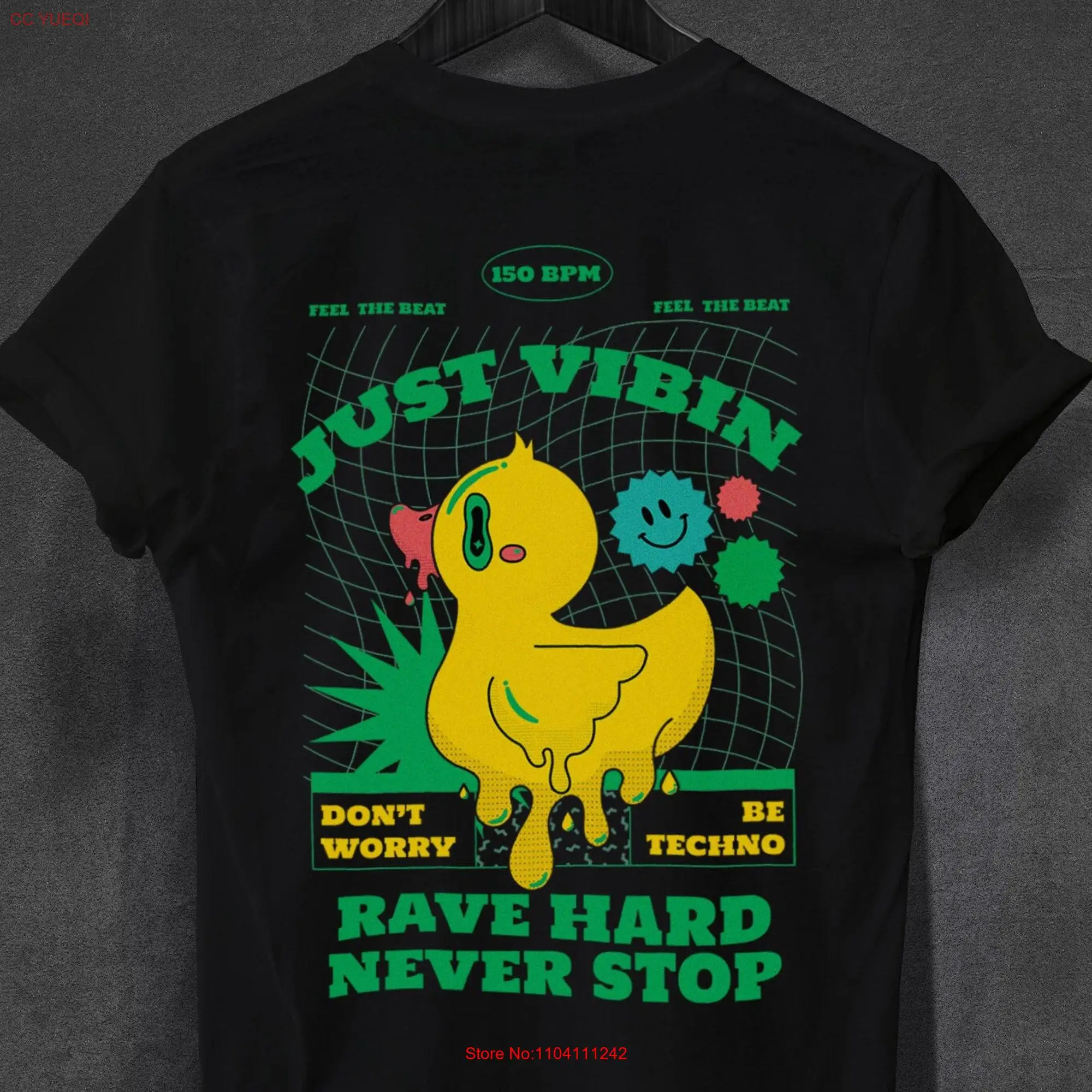 Just Vibin' Rave T shirt Don't Worry Be Techno Hard Never Stop Festival Outfit Feel The Beat long or short sleeves