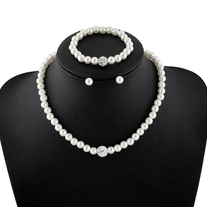 Uilz Vintage Simple Imitation Pearl Necklace Earrings Jewelry Set For Women Temperament Crystal Choker Banquet Wedding jewelry