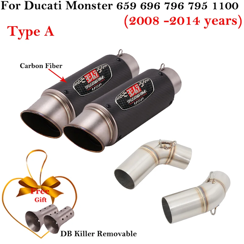 For Ducati Monster 659 696 795 1100 Hypermotard 796 2008-2014 Motorcycle Exhaust Escape Link Pipe Carbon Fiber Muffler DB Killer