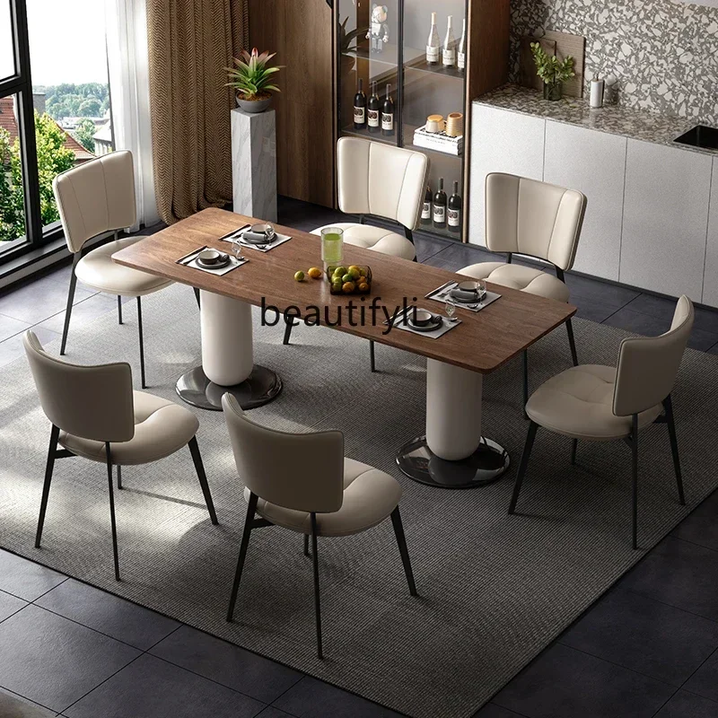 

lhyE1001 ssSЖенневековый стиль, квадратный обеденный стол с узором ореха, итальянский элитный ресторанный дизайнерский обеденный стол из цельного дерева