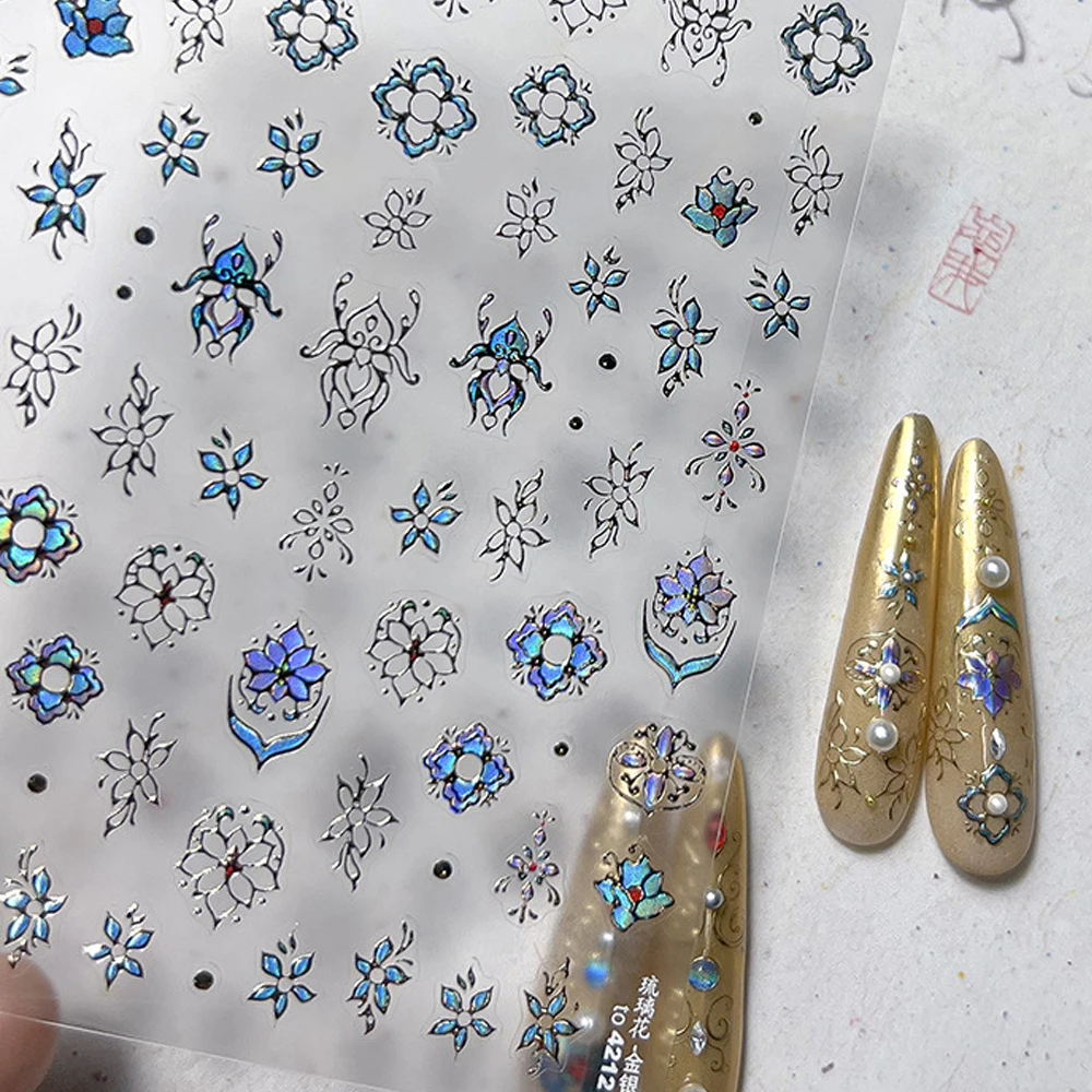 

Chinese Vintage Gold 5D Nail Art Sticker Luxurious Floral Geometric Patterns Imperial Dynasty Inspired Adhesive Manicure Decals