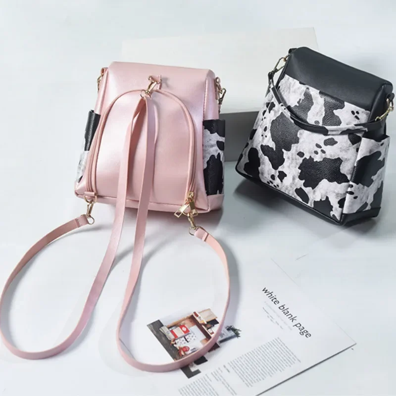 

Рюкзаки с коровьим узором, со вставками для девочек, кавайные многофункциональные модные противоугонные универсальные школьные мини-простые сумки для женщин Ulzzang