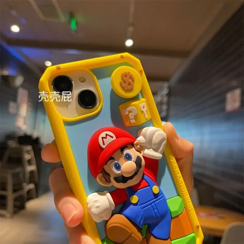 Funda de teléfono 3D de Super Mario para IPhone 14, 13, 12, 11 Pro Max, Anime divertido, juego de silicona, dibujos animados creativos, a prueba de