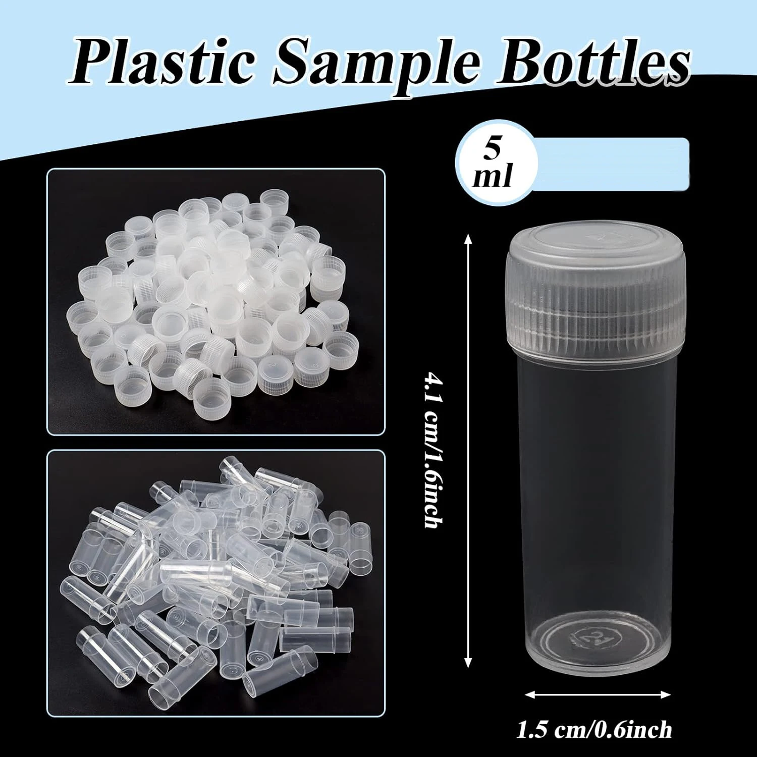 50Pcs 5ML Plastic Sample Small Bottle Vial Storage Vial Storage Container Test Tube with Screw Caps for Lab powder Sample