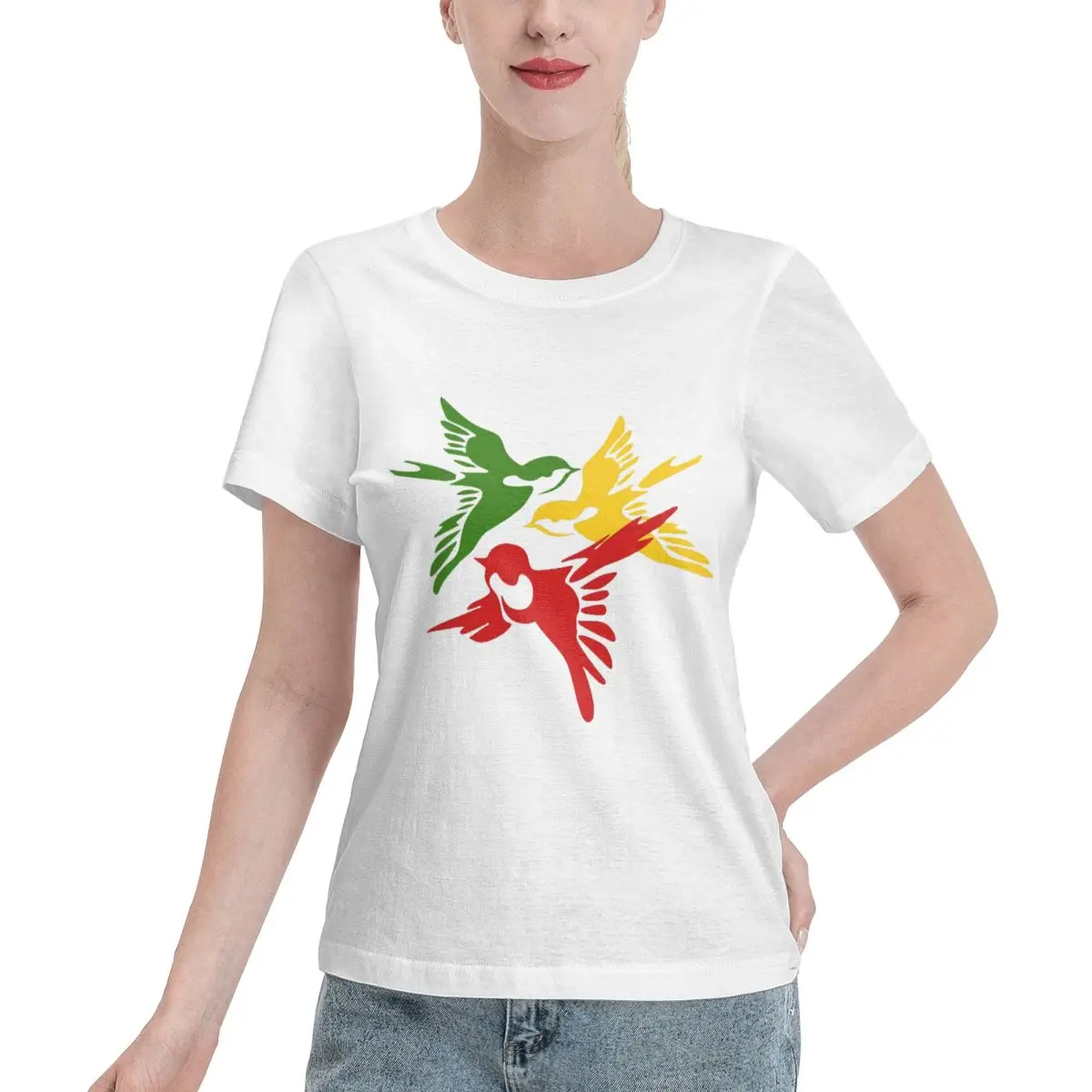 

Kawaii три маленьких птиц регги футболка женские футболки с короткими рукавами одежда с круглым вырезом хлопковые летние футболки уличная одежда