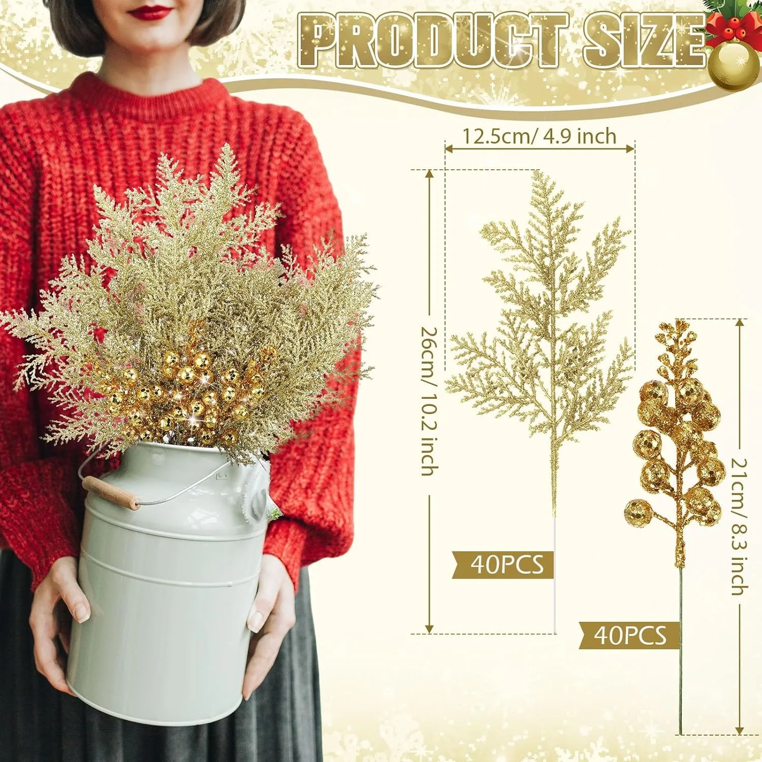 10 Stück goldene künstliche Blumen Beerenstrauß Weihnachtsdekoration Weihnachtsbaum Ornament für Heimdekoration Neujahr DIY Geschenkzubehör – Detail 2