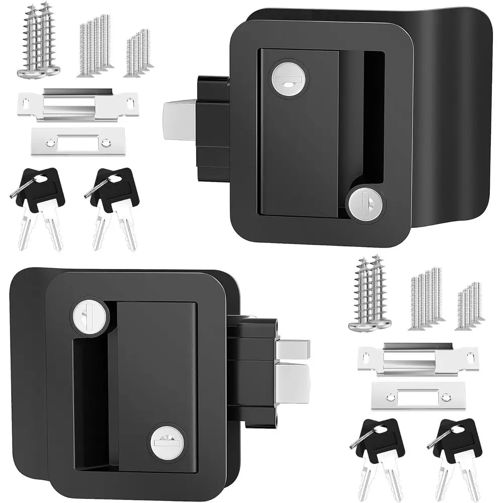 RV Door Lock 2-Pack - 100% Zinc Alloy Camper Premium Door Handle Latch Replacement with 8 Keys, Fits 2.75