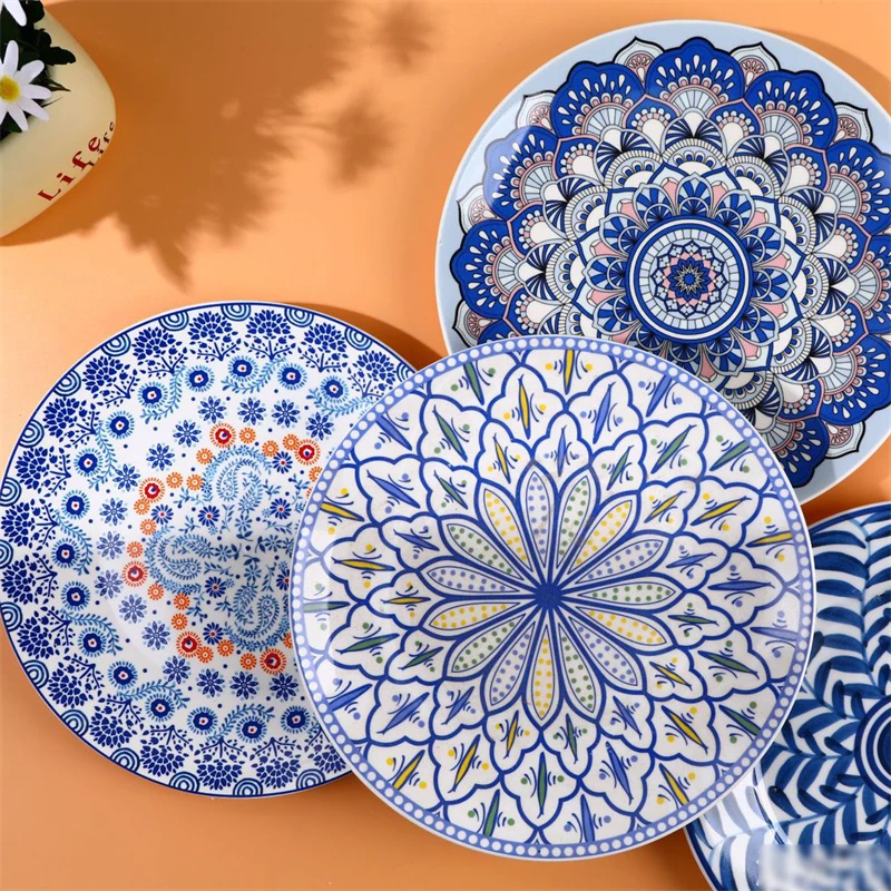 High Beauty Flat Flower Printing New Western Food Bohemian Family Meal Festival Gift 10 Inch Dim Sum
