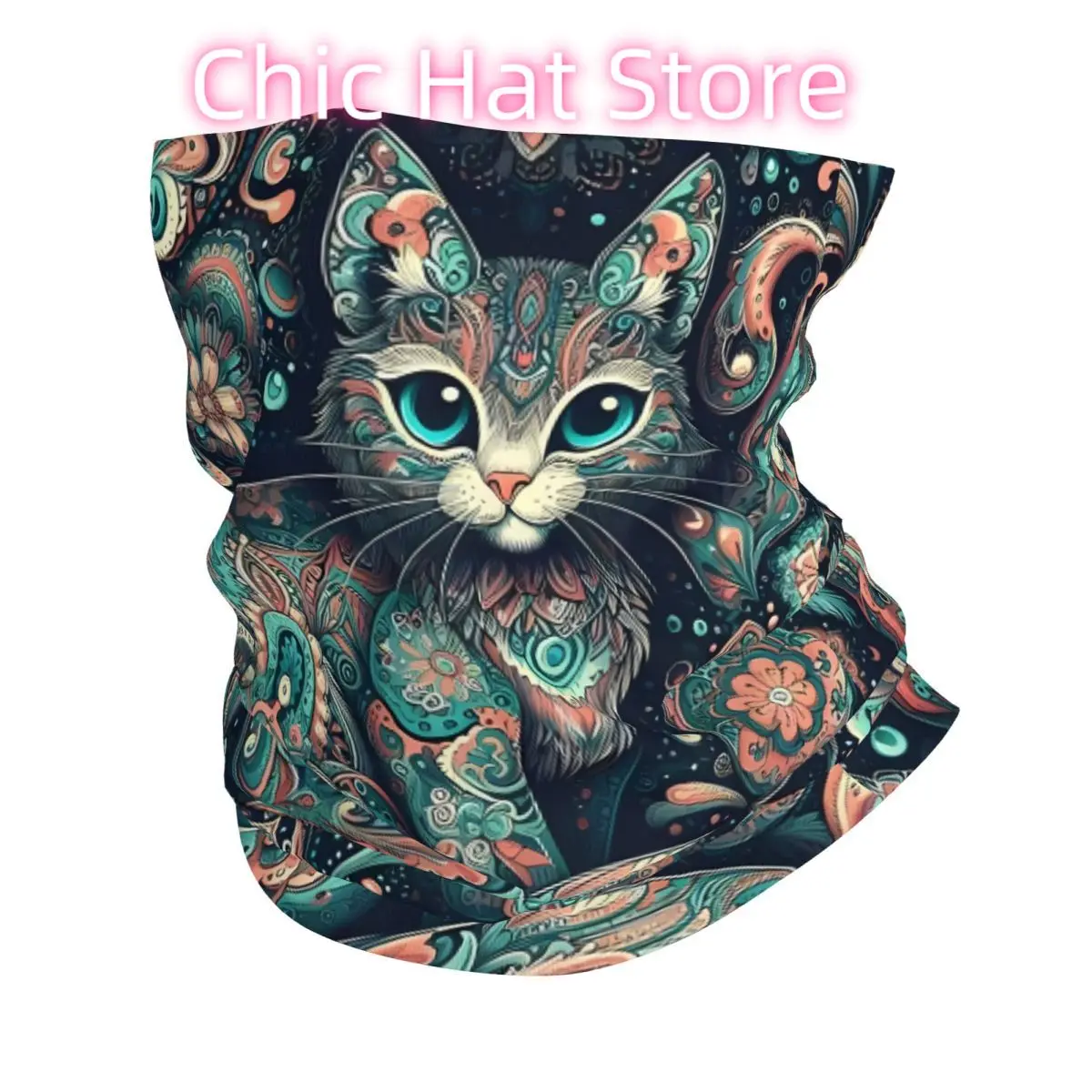 

Шарф с загадочным рисунком котенка, шейный платок, маска для лица, полиэстер