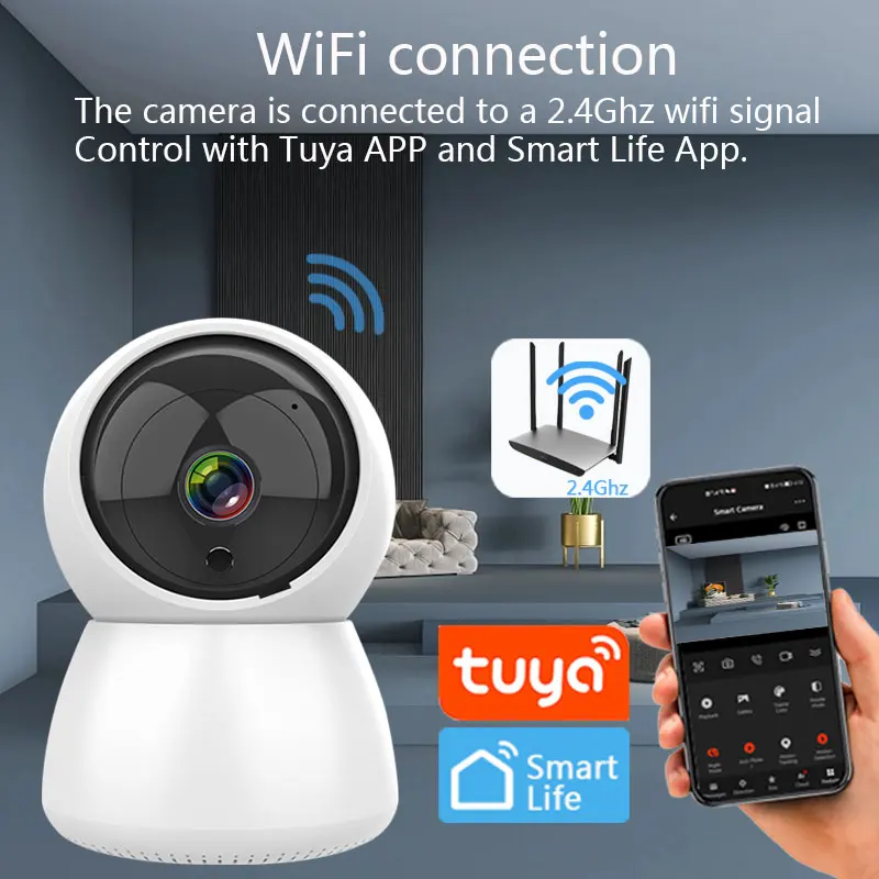 Tuya-Wireless Home Security Surveillance Camera, visão noturna, Monitor do bebê, Auto Tracking, visão noturna, Smart Mini WiFi, IP, interior, HD, 4MP