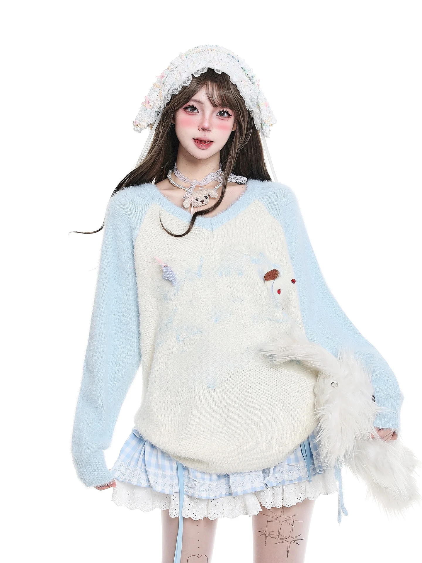 

Cartoon Dog Print Knitted Sweater Women's Soft Versatile Anti-Aging Camere Autumn Aosphere Feeling Fufu Faion Sle