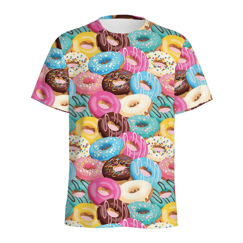 Colorful Donut Pattern T Shirt For Men Kids Summer Casual Round Neck Short Sleeve Tees Streetwear Tops 3d Printed Food T-Shirt