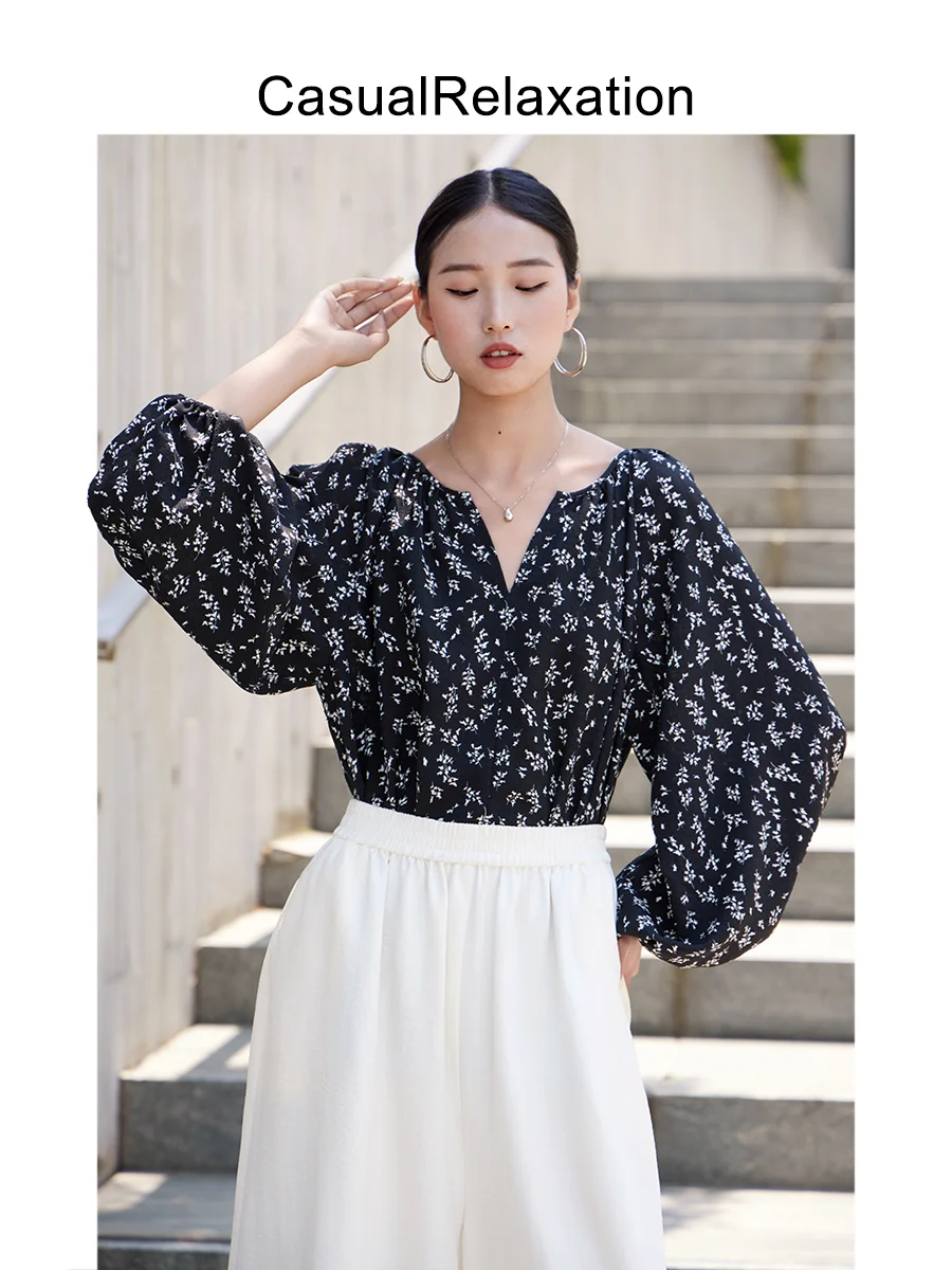

Loose l Long Sve Floral Print Women's irt Casual Comfortable Breathable Polyester Fiber Commute Sle round Ne