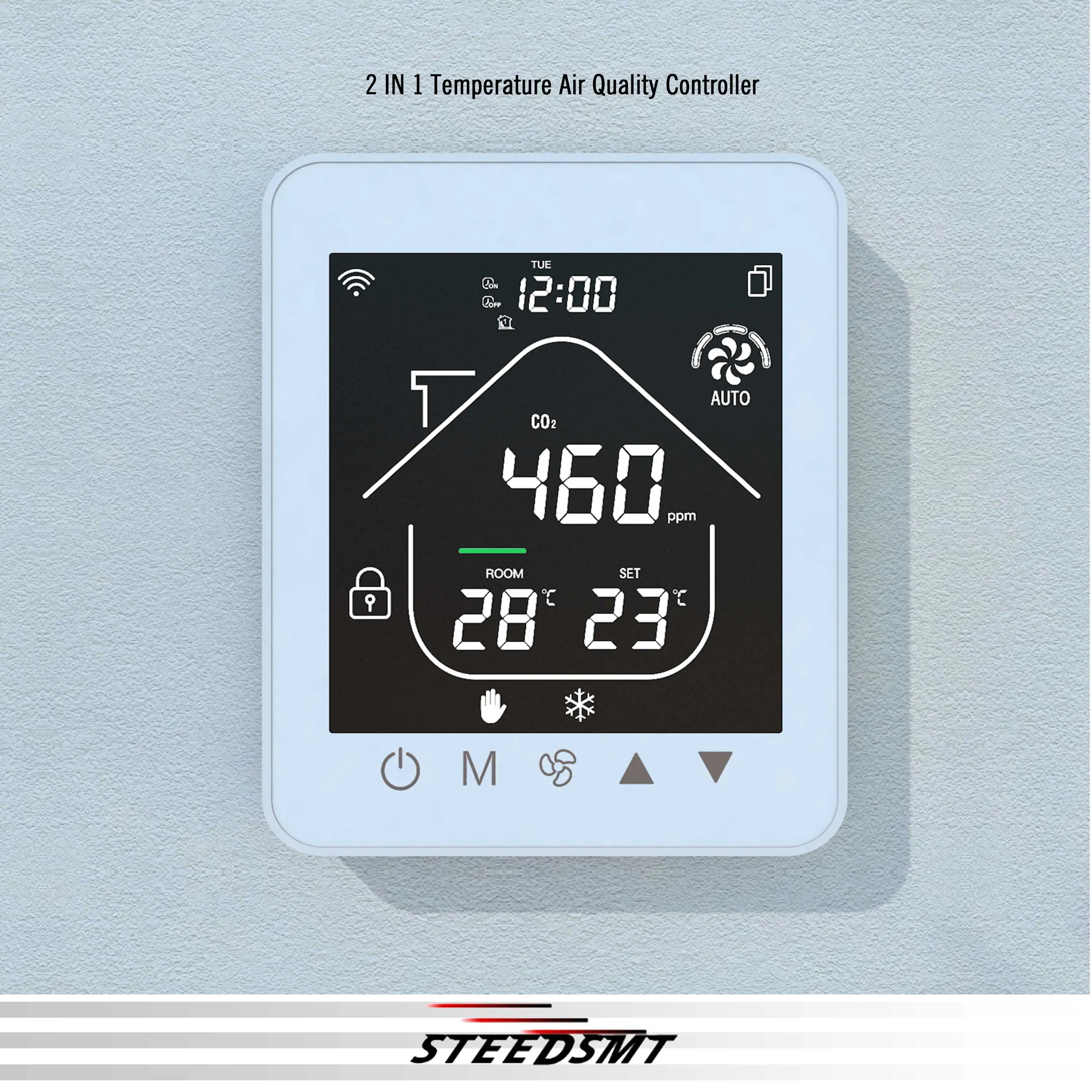 Contrôleur de CO2 d'air frais pour réglage de la bobine du ventilateur de température 2 en 1, connexion à distance WIFI et RS485 avec capteur de mémoire historique