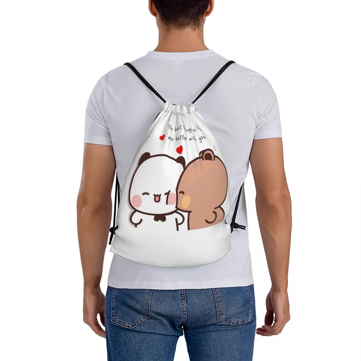 Peach And Goma Bubu Dudu Balloon Backpacks Casual Drawstring Bags Sports Bag Book Bags for Man Woman Students