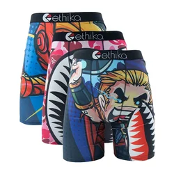 3Pcs ETHIKA Sexy Men Underwear Boxers Fashion Shark Print Underpants Breathable Panties Lingeries Plus Size Boxer Briefs Trunks