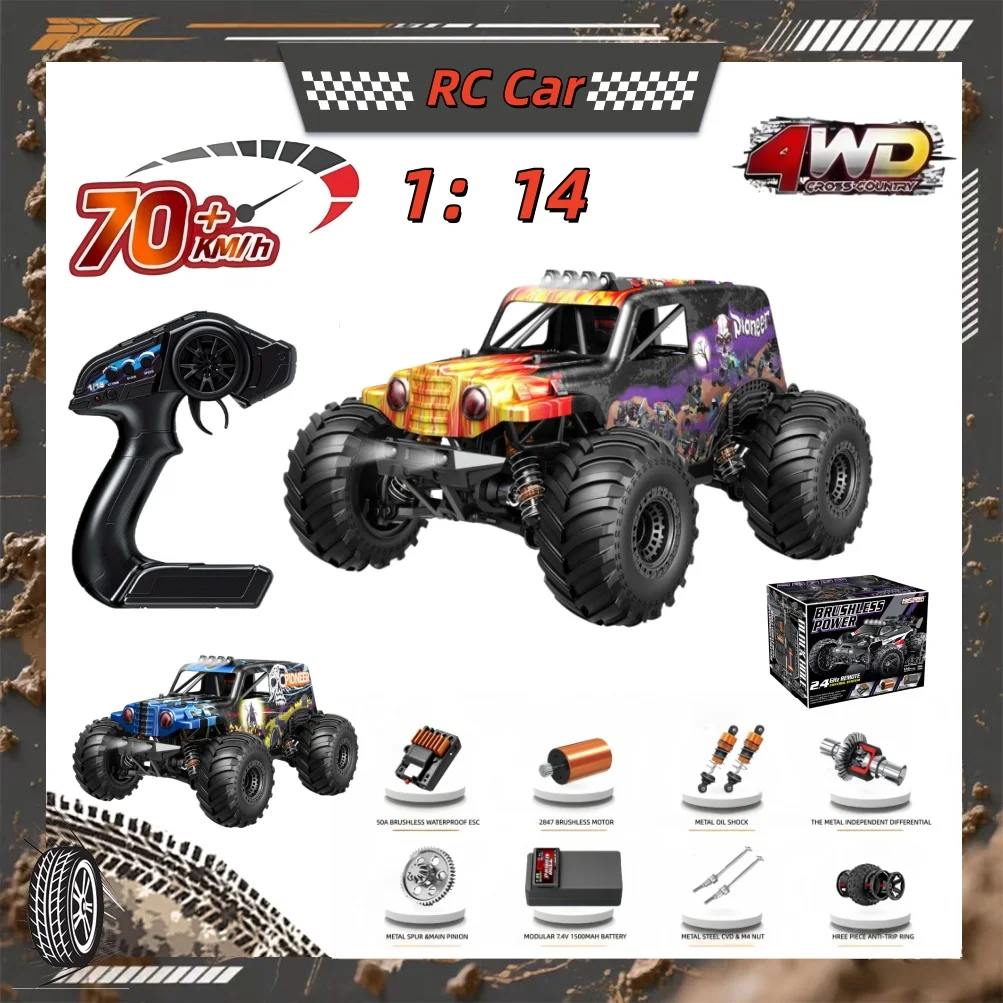 

1:14 Brushless RC Car 52-70km/h Oil-Infused Shock Absorber 4WD Off-Road Crawler Remote Control Toys For Adults and Boys Gifts