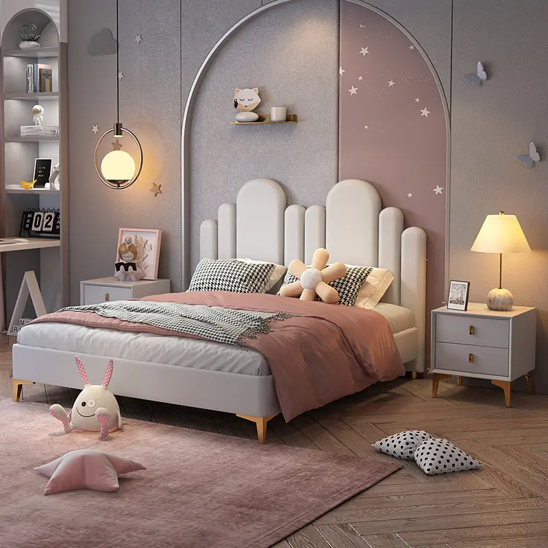 

*The Beautiful Modern Design Girl's Room Features Finger-shaped Channels, Plush pink Velvet Fabric and Soft Cushions.