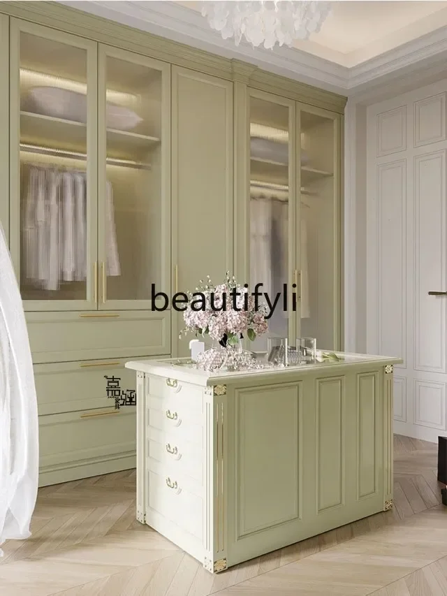 

A15 Cream Wind Light Luxury Solid Wood Jewelry Display Cabinet Cloakroom Jewelry Bucket Cabinet High-end Jewelry Storage Cabine