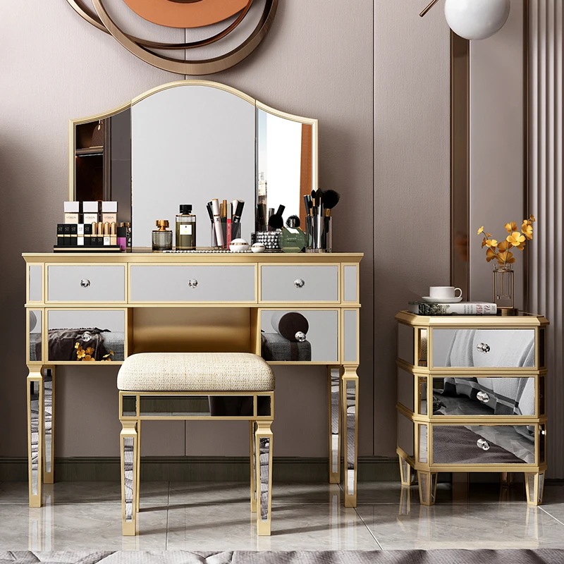 Modern Mirrored Glass Vanity Dressing Table Gold glass end table bedroom glass furniture set