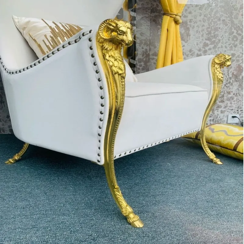 

Luxury Solid Brass Ram Head Throne Chair Legs Regal Armchair Handles European Style Antique Animal Feet Goat Foot Armchair