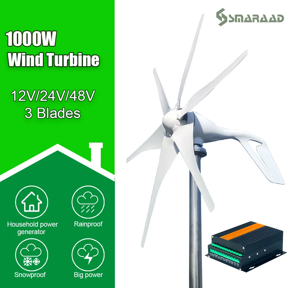 Wind Turbine Generator 1000W12V 24V 48V Free Alternative Energy Household Windmill And MPPT Hybrid Controller Off-grid Charging