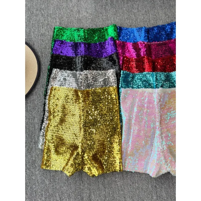 Summer New Fashion High Waist Heavy Industry Gradient Sequin Design Three-point Shorts Women's Hot Girls Slim-fit Casual Shorts