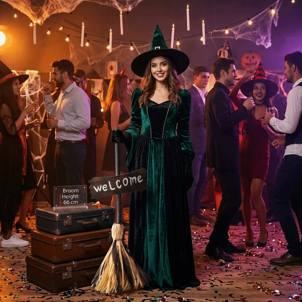 Voice-activated Halloween Witch Broom LED Light with Welcome Sign Magical Dancing Broom Flexible Handle Movable