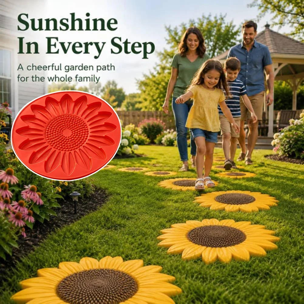 New Reusable Sunflower Stepping Stone Mold 15.7 Inch Round Concrete Cement Molds for Garden DIY