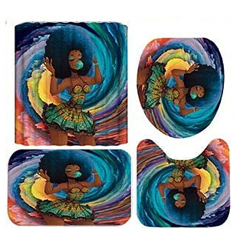 Afro Black Woman Meditation Black Girl With Yoga I Am Vintage Shower Curtains Set With Bath Floor Rugs 4Pcs For Bathroom Decor