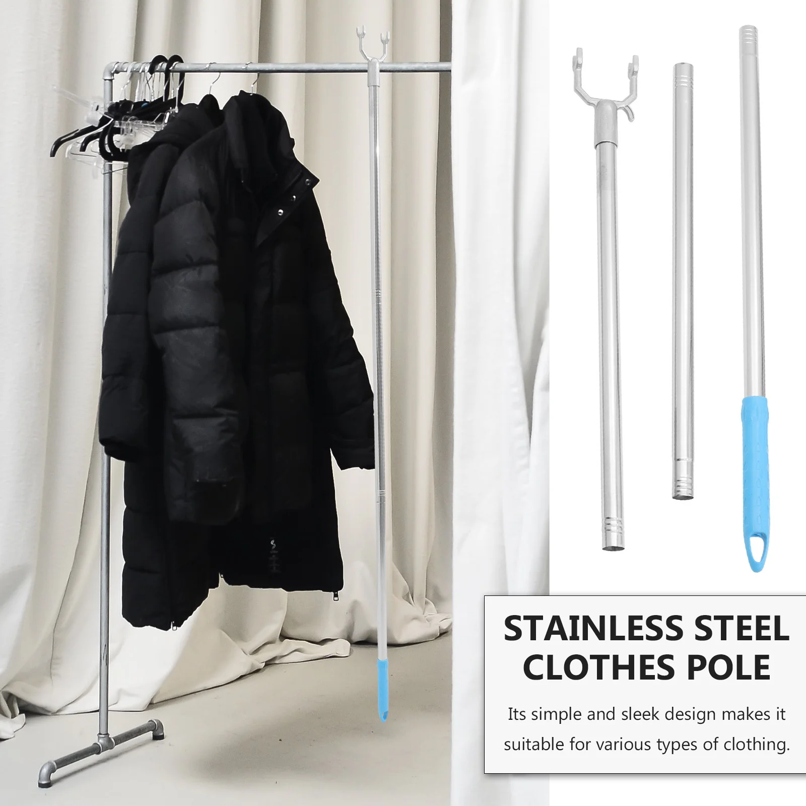 

Long Reach Clothesline Rod Lightweight Sturdy Plastic Aluminum Stainless Steel Clothes Drying Pole Indoor Closet Reach Clothes