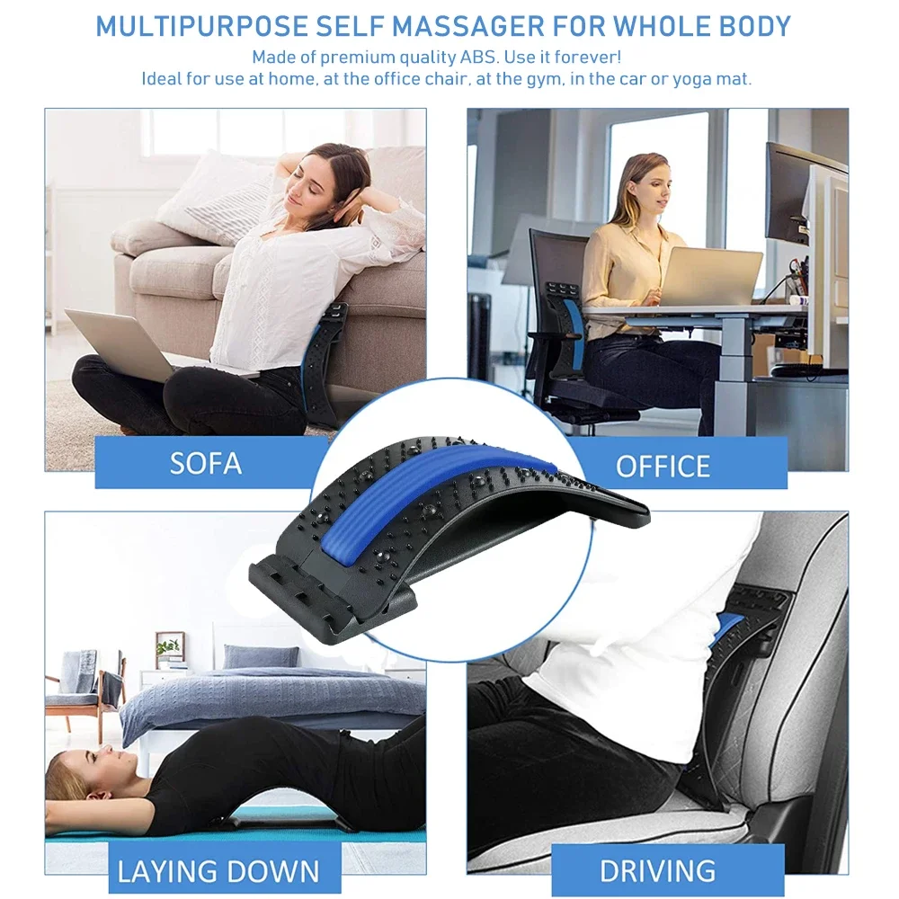 Magnetic Back Stretcher with Multi-Level Adjustment for Lumbar Cervical Spine Support, Pain Relief, Posture Correction & Spinal