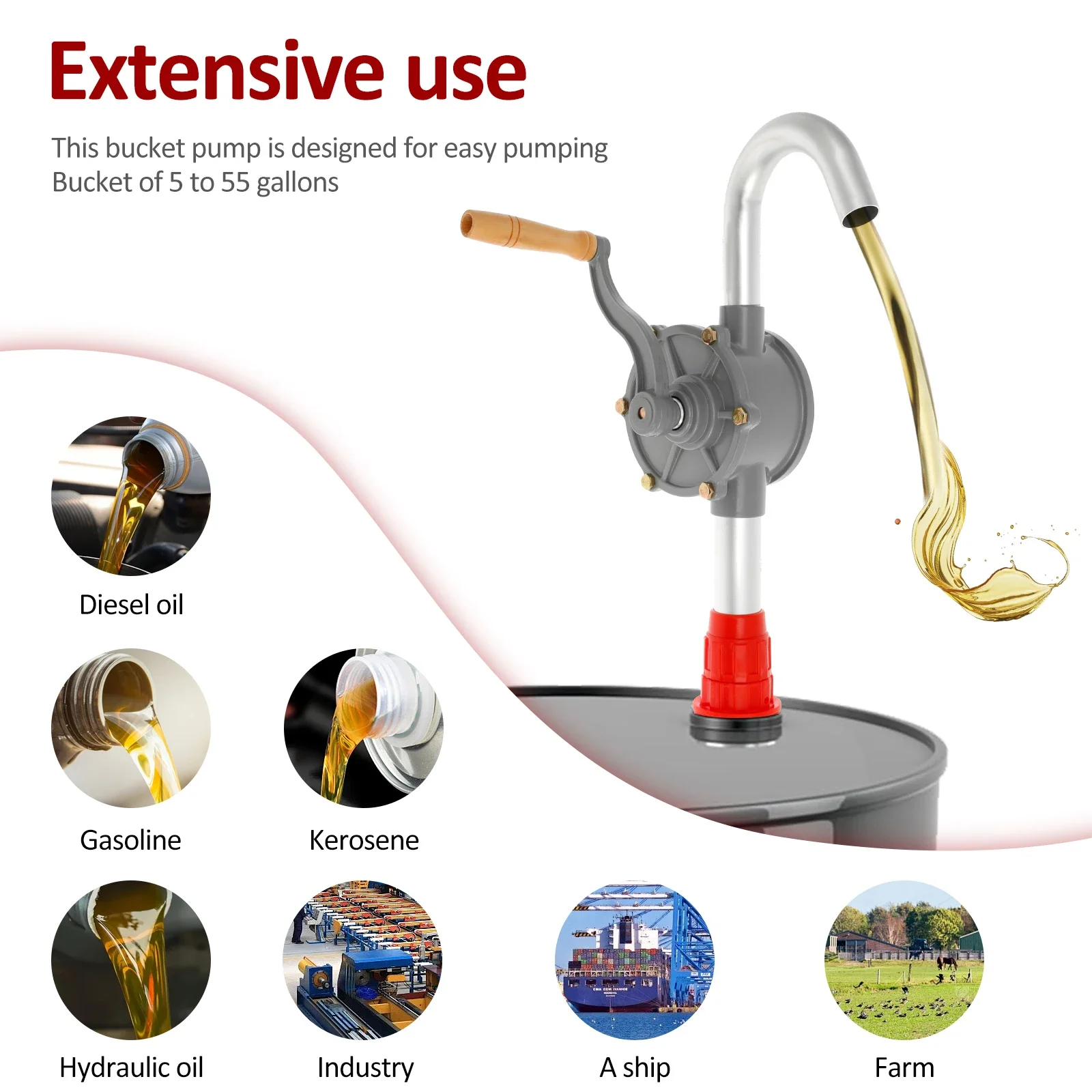 Bomba de mano, bomba de manivela, bomba de barril diésel de aceite, bomba de tambor ajustable de 55 galones, bombas de succión de transferencia de coche para exteriores, aceite de gasolina