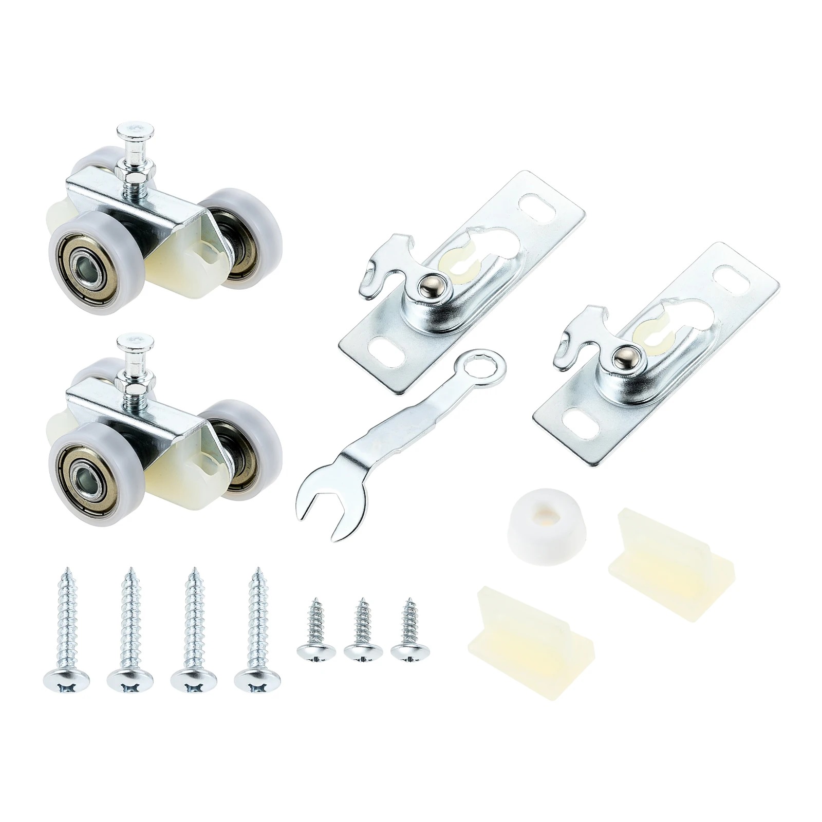 2Pcs Sliding Pocket Door Hardware Top Hanger Rollers Wheels Wrench Screws Door Stop Kit for Johnson 1125 & 1500, 200lbs Capacity