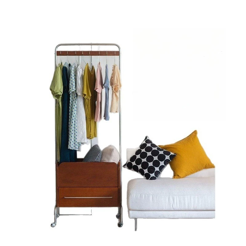 Simple floor solid wood hanger bedroom coat rack light luxury stainless steel clothing rack