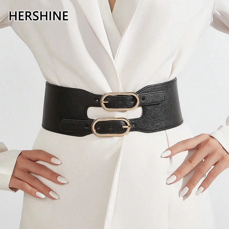 

HERSHINE цельный женский модный эластичный пояс с двойной пряжкой, винтажный, простой и универсальный, весна, лето