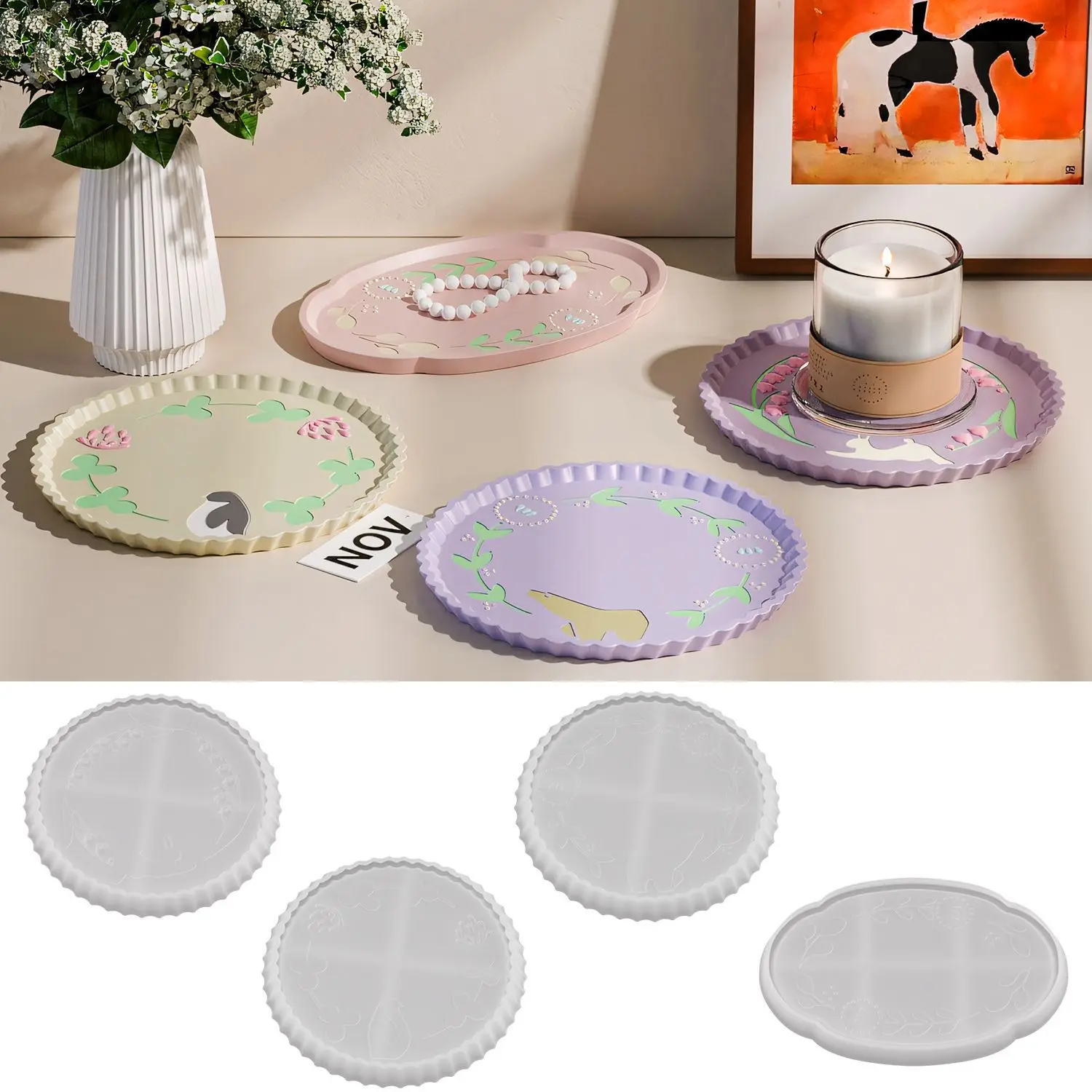 

Силиконовая форма для подноса в виде кролика и тарелки в виде пингвина для эпоксидной смолы, гипса, настольного органайзера, домашнего декора и рукоделия