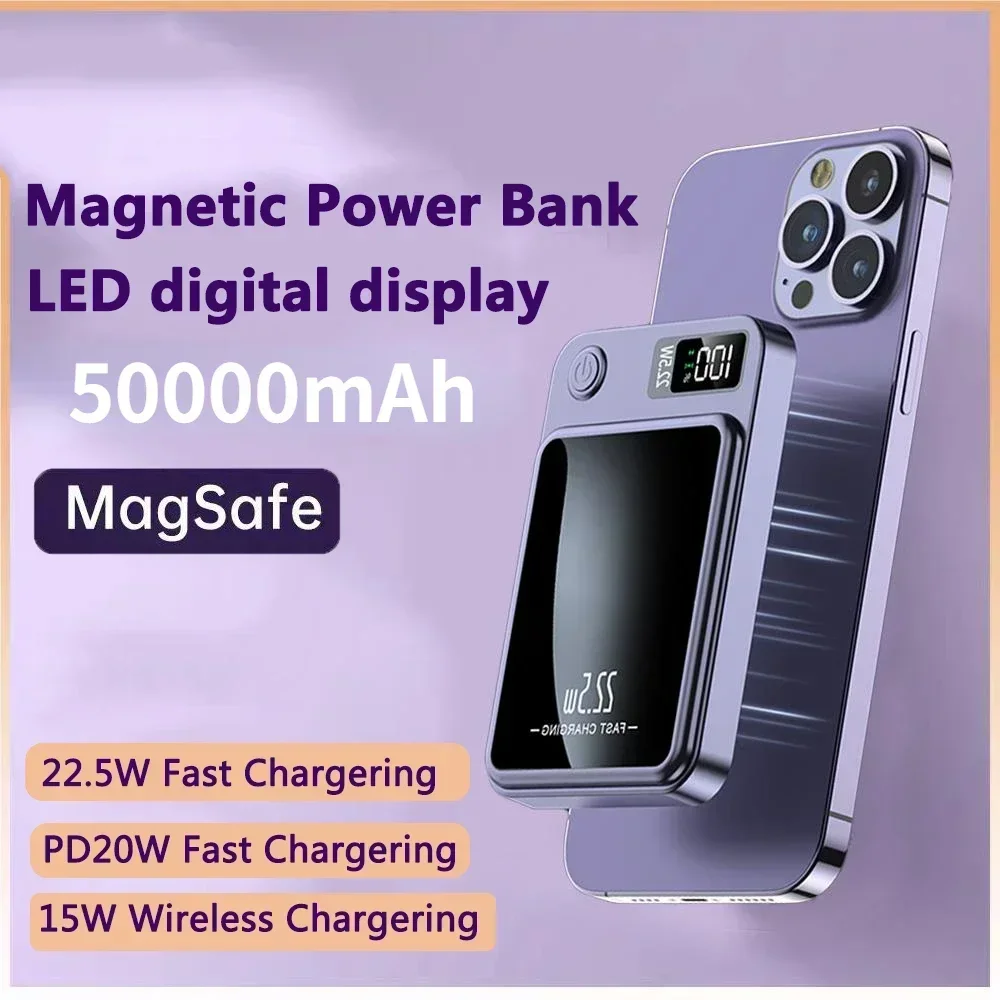 

50000mAh Magnetic Power Bank 22.5W Wireless Super Fast Charging Powerbank For iPhone Samsung Huawei Portable Induction Charger