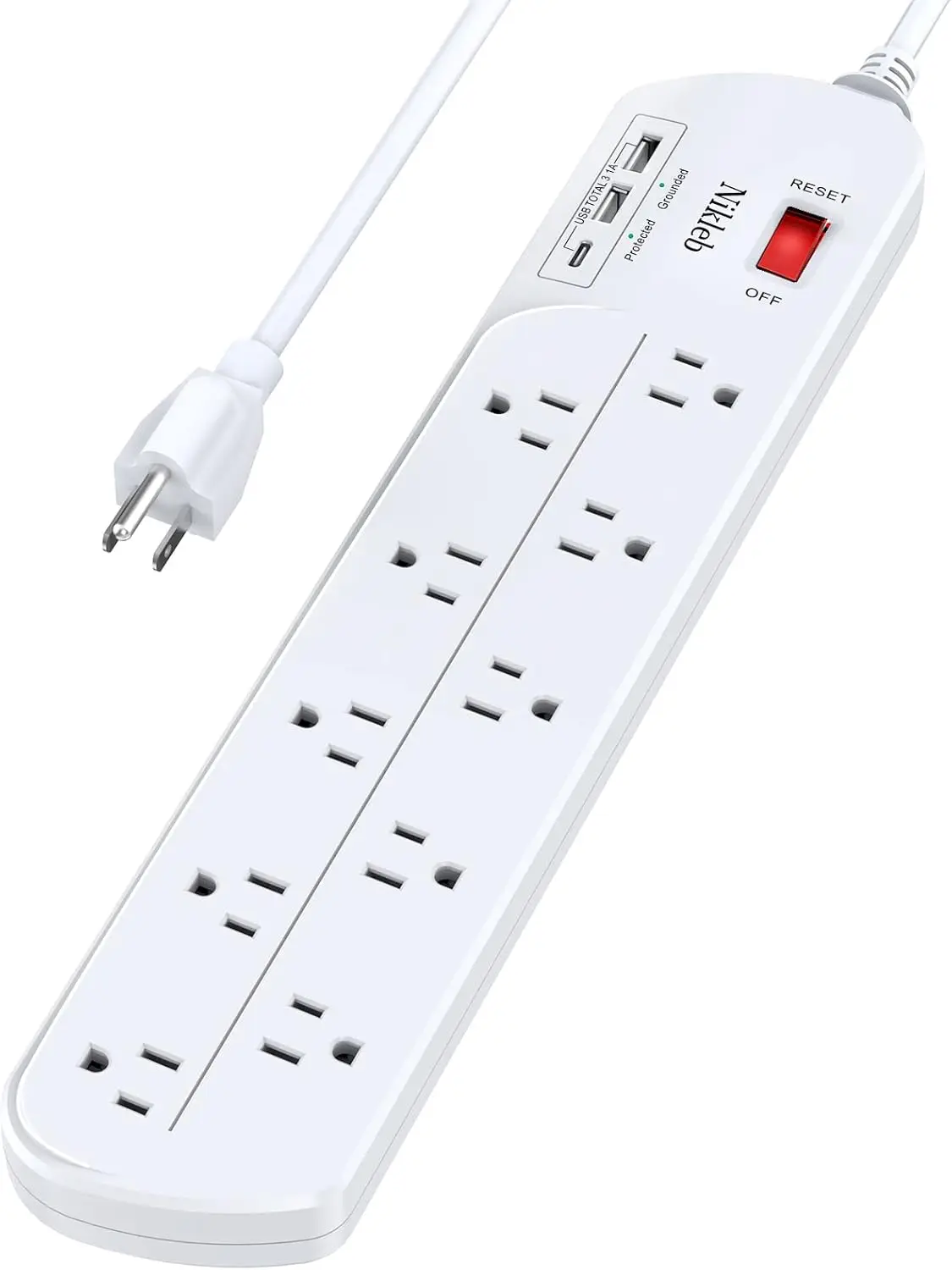 

Long Power Strip, Multi Plug Outlet Extender With 10 Outlets, Heavy Duty Extension Cord With 2 Usb+1 Type C Ports, Usb Plug