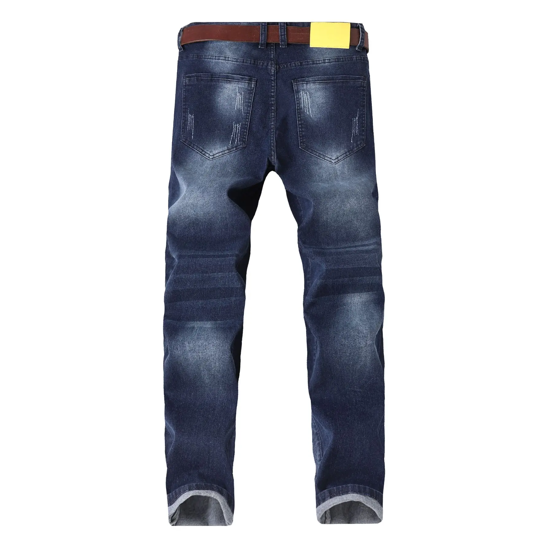 Spring and Autumn New European and American Men's Large Straight leg Jeans High Elasticity Washed Blue Slimming Denim Pants